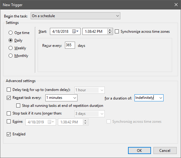 task scheduler not handling time zone change